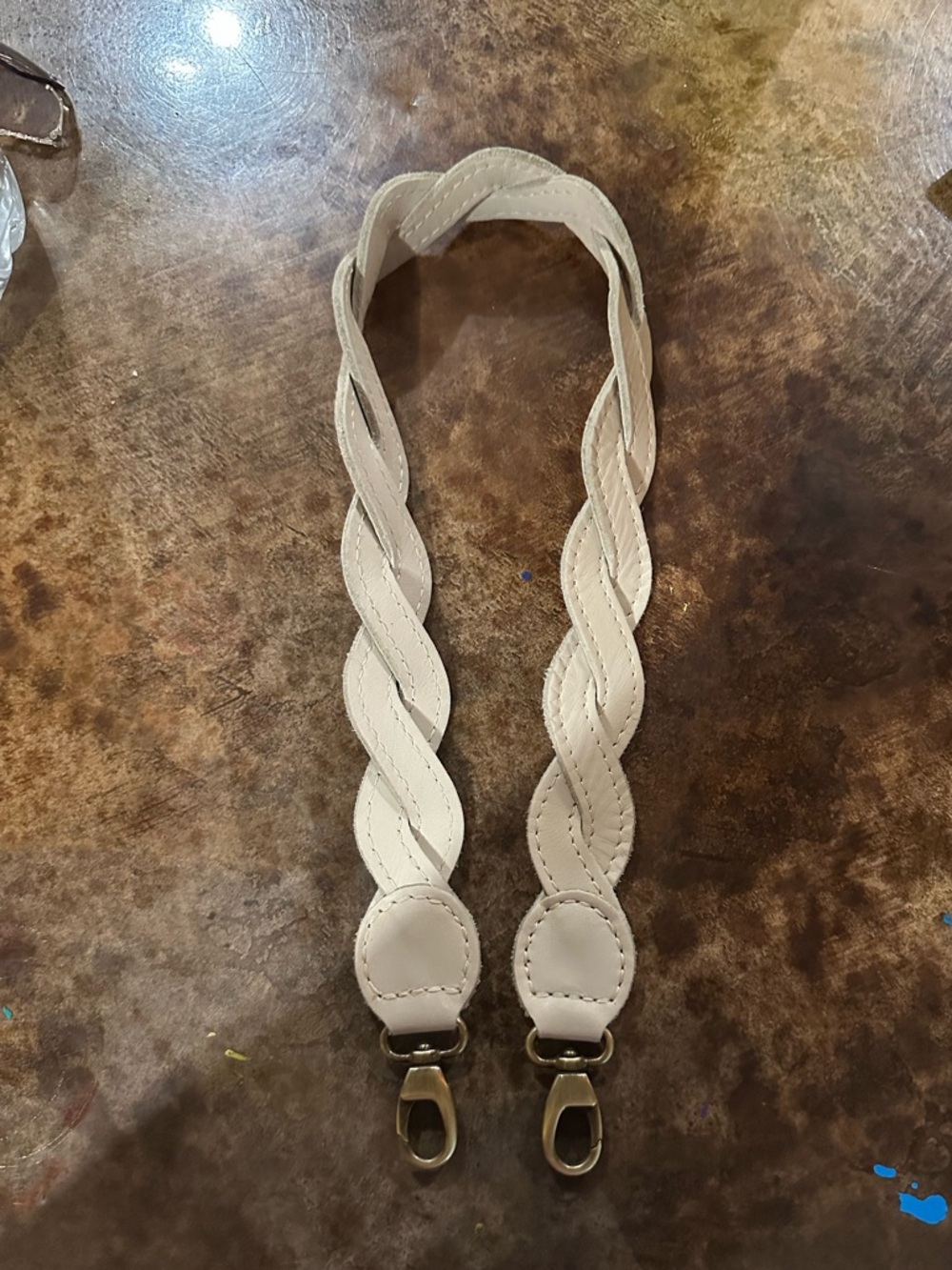 Portland Leather Braided Cream Strap with Brass Clips